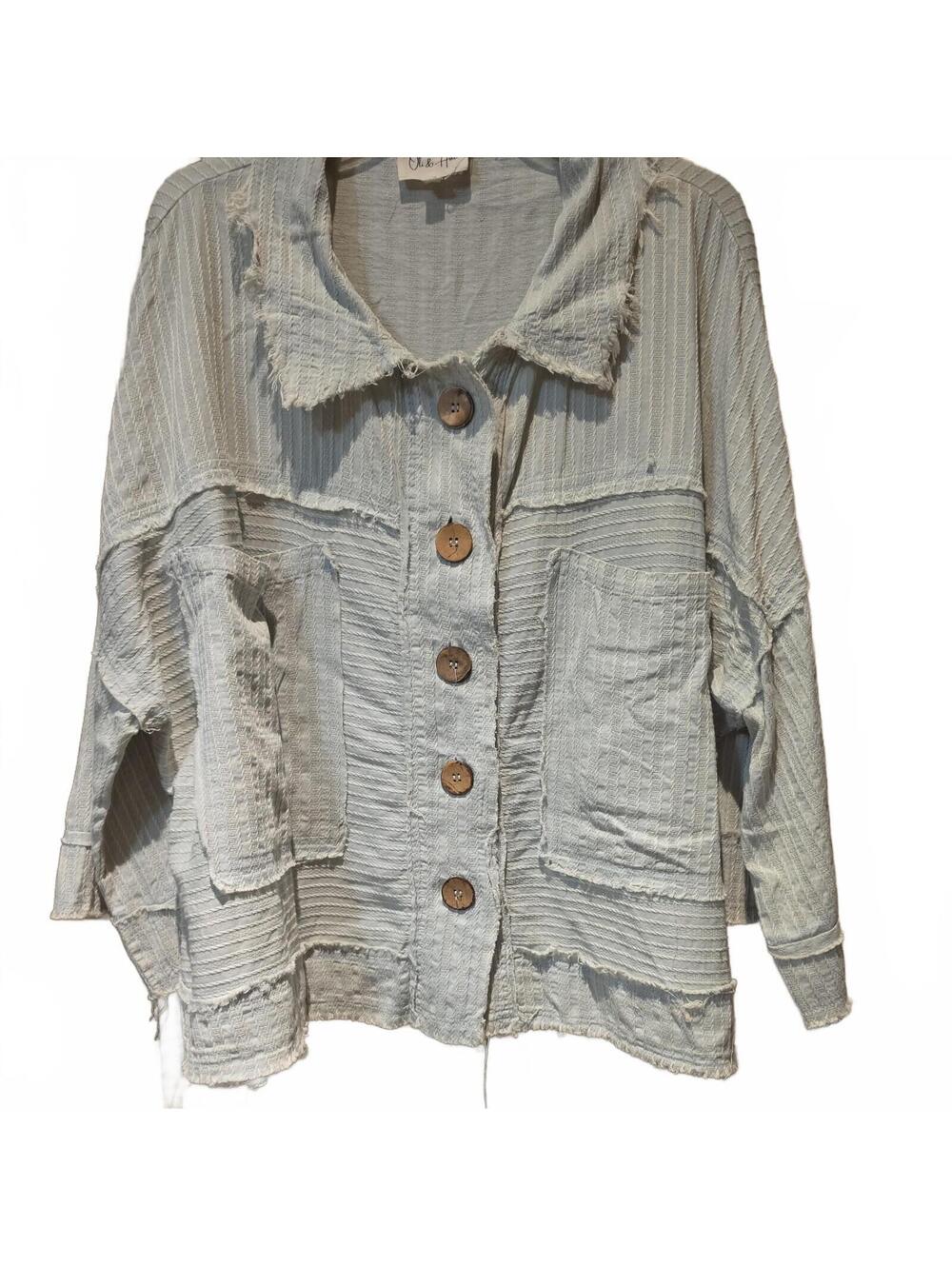 Oli & Hali Boho Lagenlook mint green Cotton Gauze Raw Edge Shirt Jacket Large